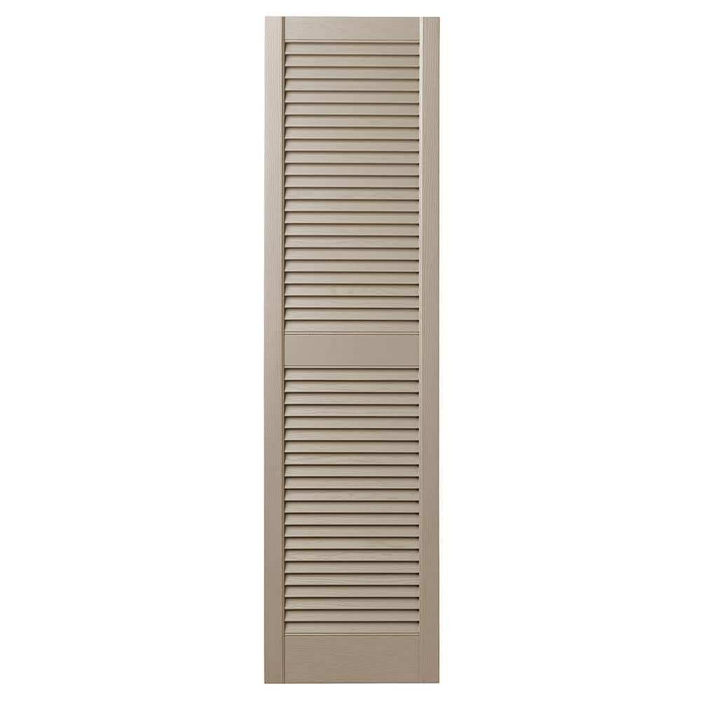 Ply Gem 15 in. x 47 in. Open Louvered Polypropylene Shutters Pair in Pebblestone Clay