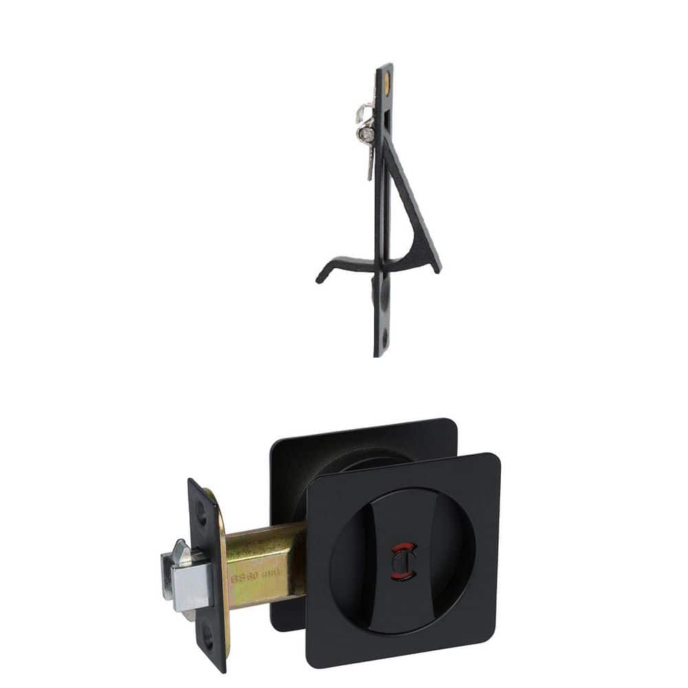 DELANEY HARDWARE Contemporary Square Black Bed, Bath Privacy Sliding Pocket Door Lock
