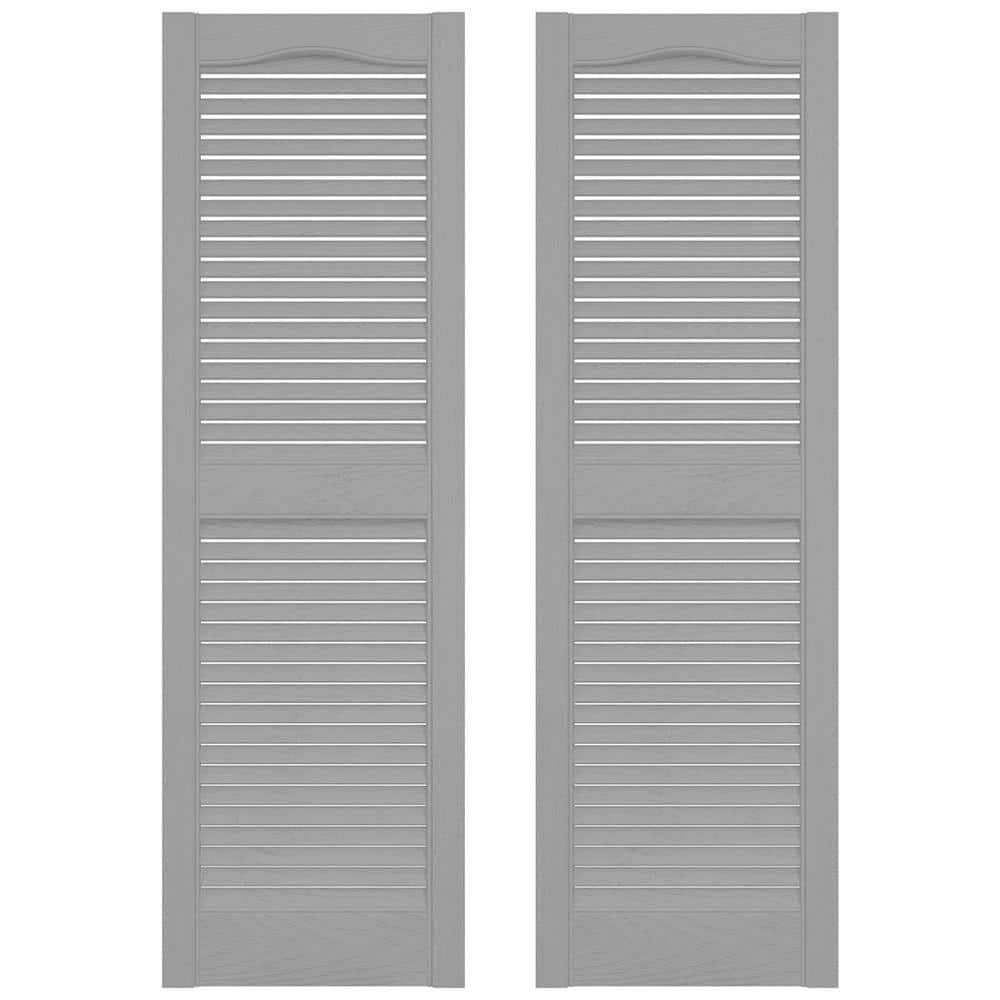 Builders Edge 12 in. x 25 in. Louvered Vinyl Exterior Shutters Pair in Paintable