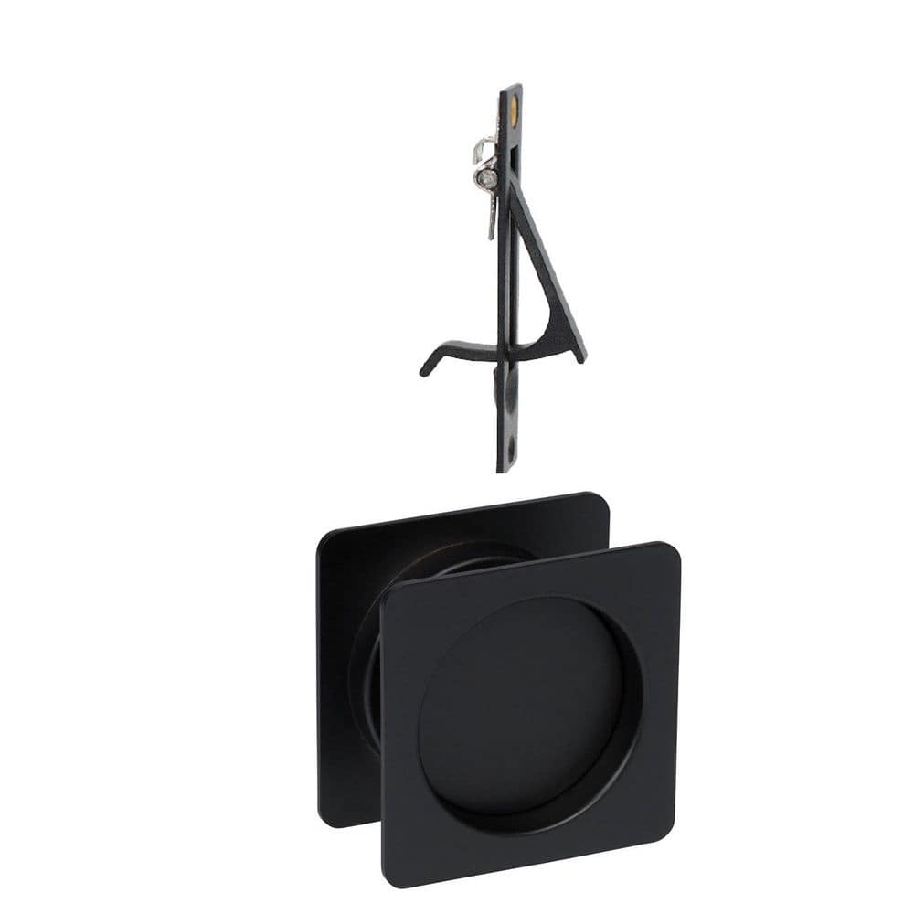 DELANEY HARDWARE Contemporary Square Black Hall, Closet Passage Sliding Pocket Door Lock