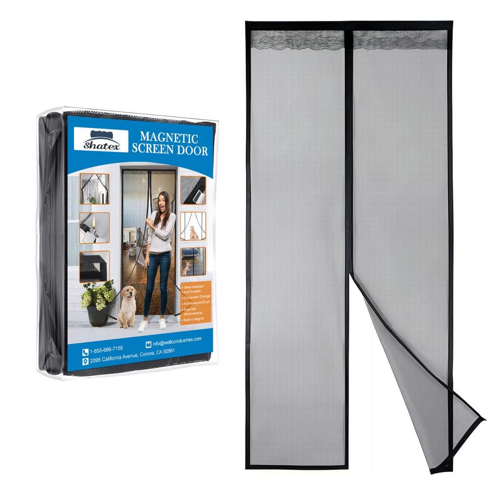 Shatex 34 in. x 82 in. Black Velcro Fiberglass Magnetic Screen Door with Super Strong Magnets