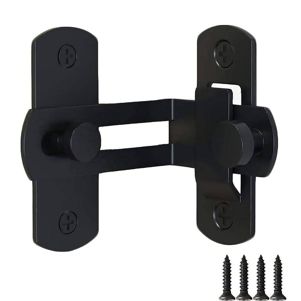 WINSOON 90-Degree Black Barn Door Lock Heavy-Duty Gate Latch Buckle Door Flip Latch Lock